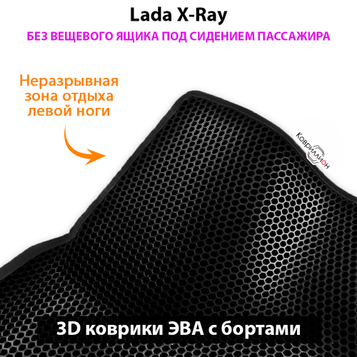 Передние автомобильные коврики ЭВА с бортами для LADA X-Ray без вещевого ящика переднего пассажира
