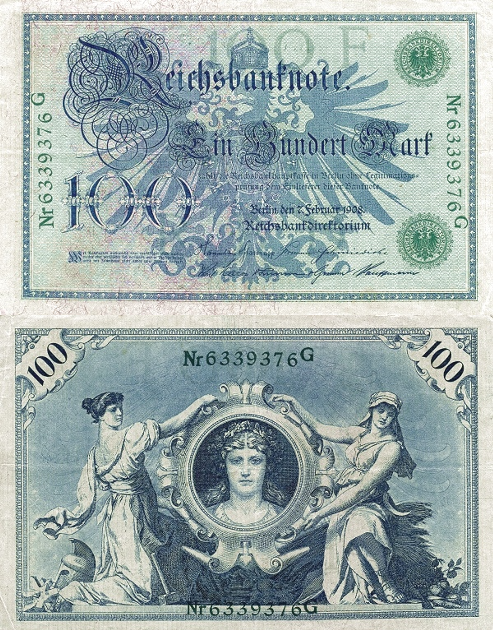 Германия 100 Марок 1908 Аллегорические женщины XF