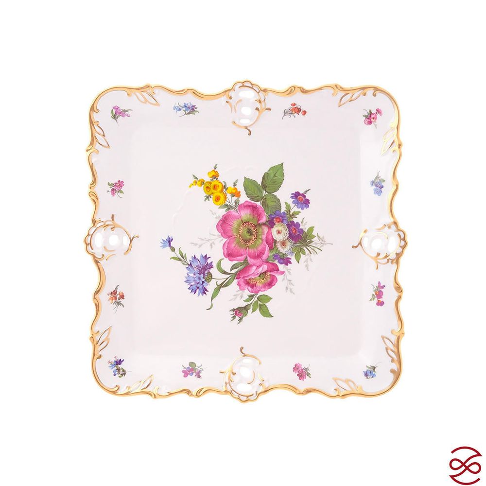 Блюдо квадратное Queen's Crown Мейсенский букет 32см