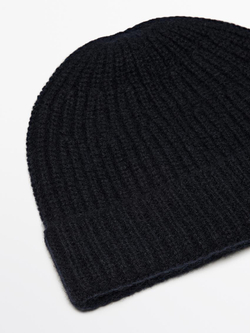 Massimo Dutti Шапка бини из 100% кашемира в рубчик, темно-синий