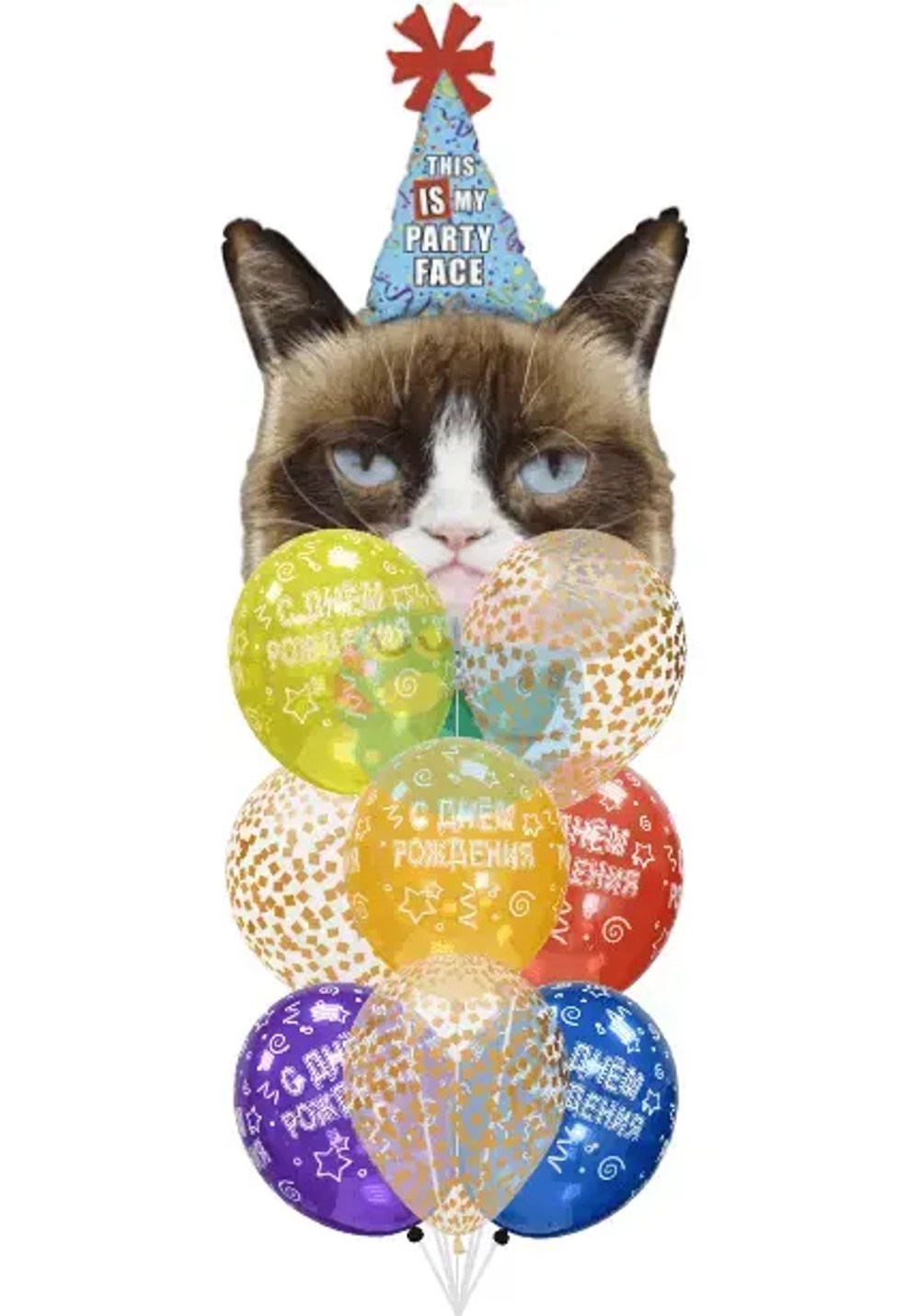 Фонтан «ДР Кот» из 10 воздушных шаров с гелием (разноцветные)