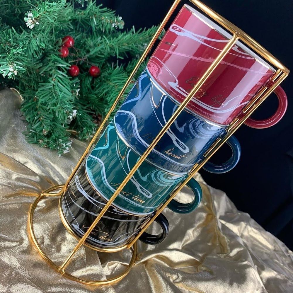 Lenardi 106-132 Набор из 4 кружек 260 мл на подставке в под.уп.(х18)Фарфор