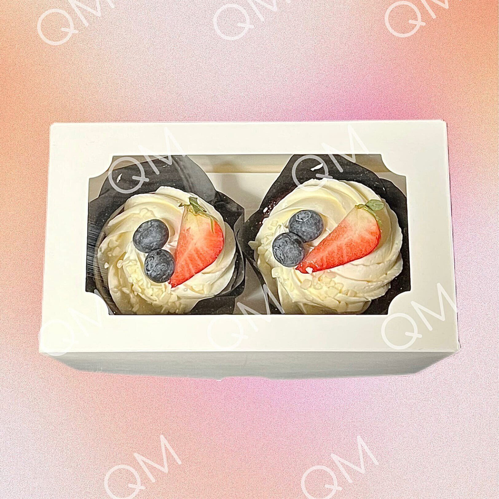 Коробка под капкейки с окошком 160*100*100 мм (2) (белая) целлюлозный картон с односторонним мелованным покрытием, премиум