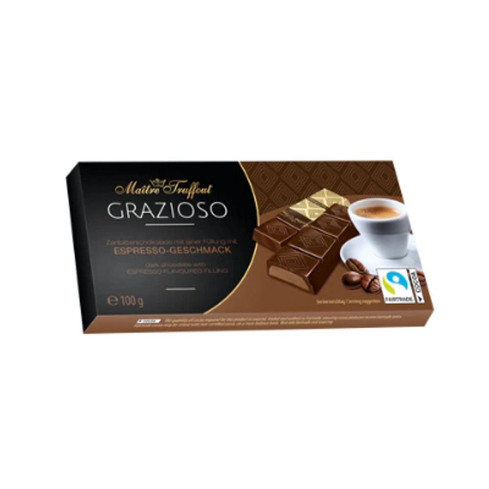 Темный шоколад Grazioso с начинкой со вкусом "Espresso" в мини-батончиках ТМ Maître Truffout, 100 г (8x12,5g)