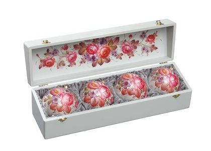 Zhostovo Christmas balls in wooden box - set of 4 balls SET04D-667785824