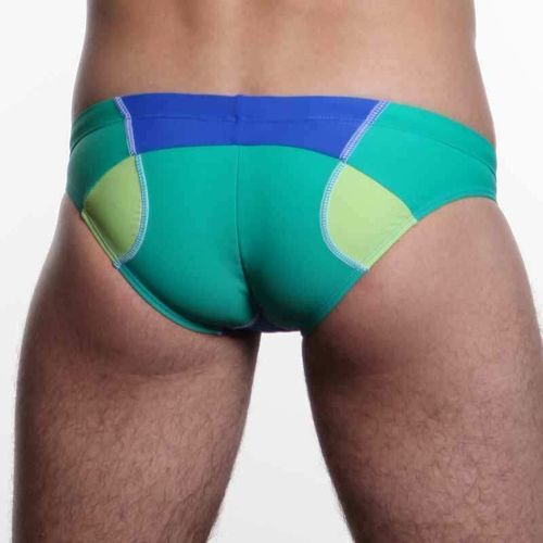 Мужские плавки брифы синие с зелеными вставками Seobean Swim Brief