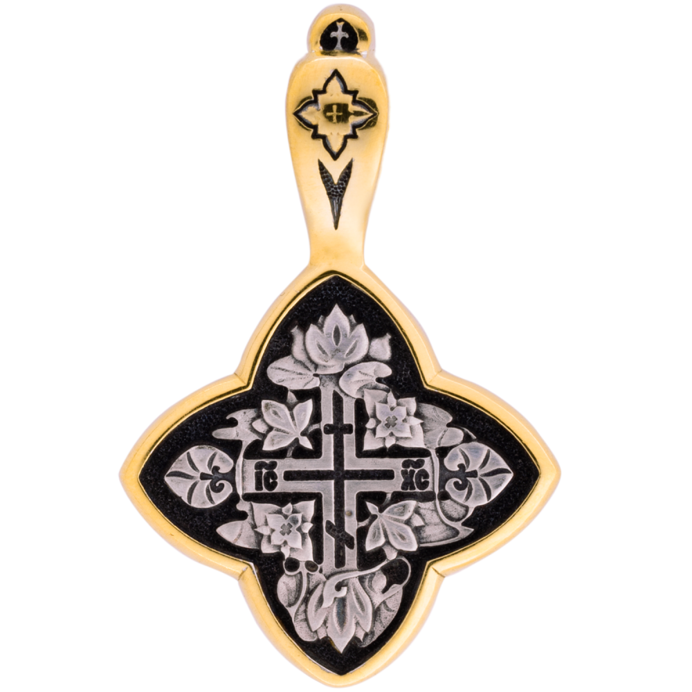 Лилии. Православный крест из серебра с позолотой.