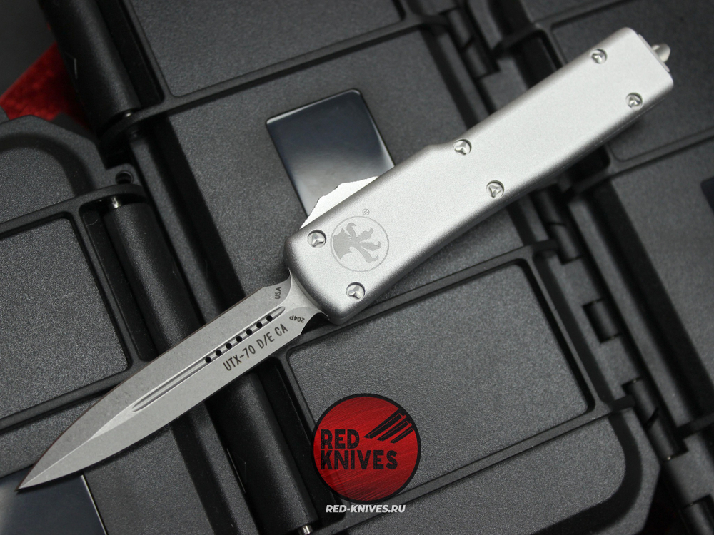 Нож Microtech UTX-70 A+++ GRAY D/E - серый апокалиптик клинок, серая рукоять