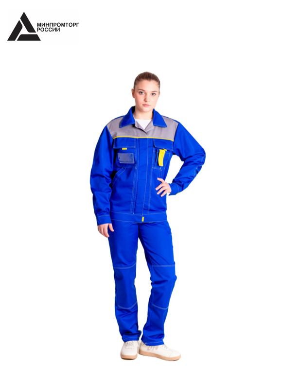 Костюм женский летний «КАМА» (куртка+брюки) цв.васильковый/светло-серый БОЛЬШОЙ РАЗМЕР