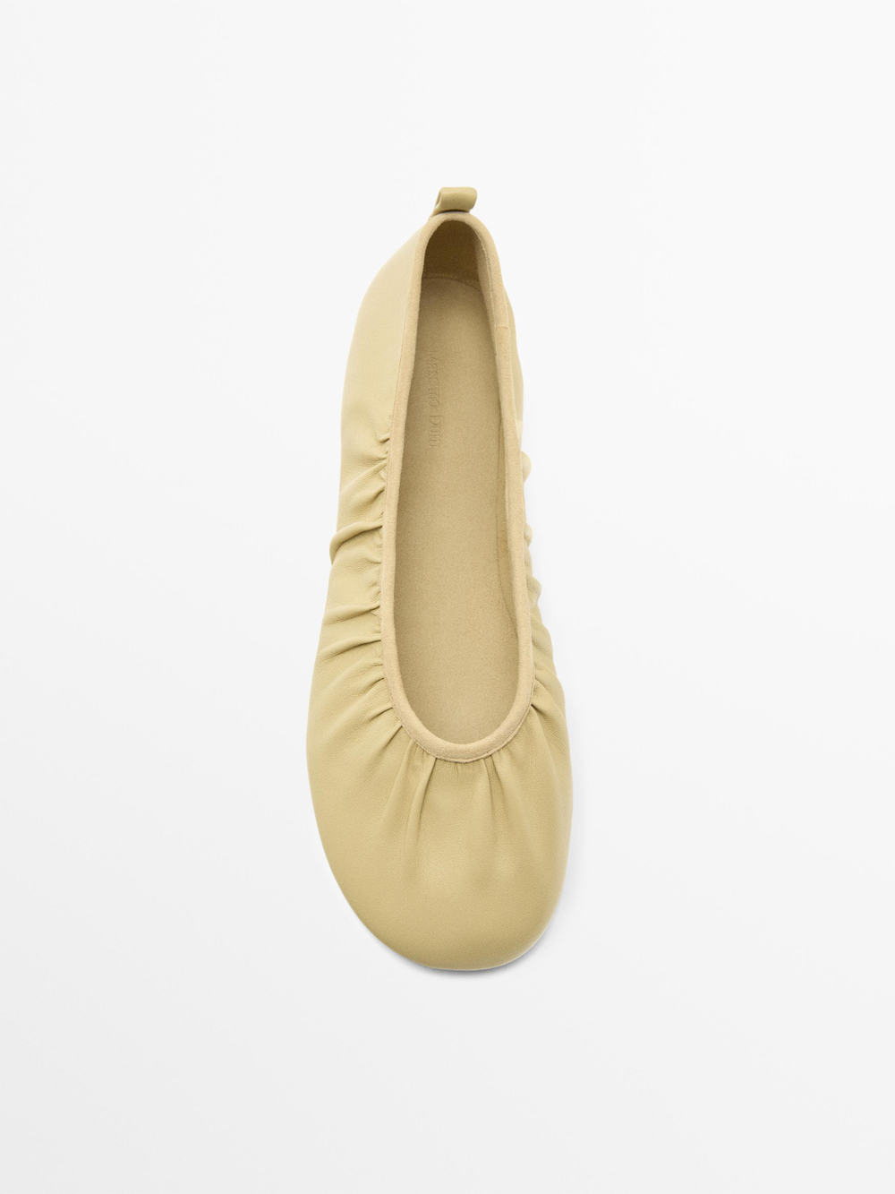 Massimo Dutti Мягкие кожаные балетки со сборками, бежевый