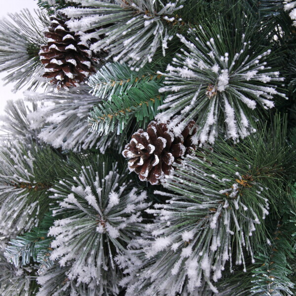 Ёлка «Царица леса» 210 см, ПВХ+леска, с белым напылением+шишки (1026 веток) (SZ1017-210)