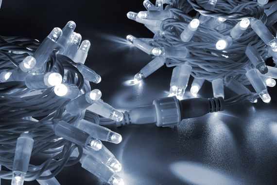 Светодиодная нить 100 холодных белых LED ламп, 10 м., 220В, мерцание, белый провод ПВХ, Teamprof (TPF-S10CF-220V-CW/W)