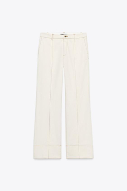 ZARA БРЮКИ BOOTCUT С ОТДЕЛОЧНОЙ СТРОЧКОЙ, ЭКРЮ