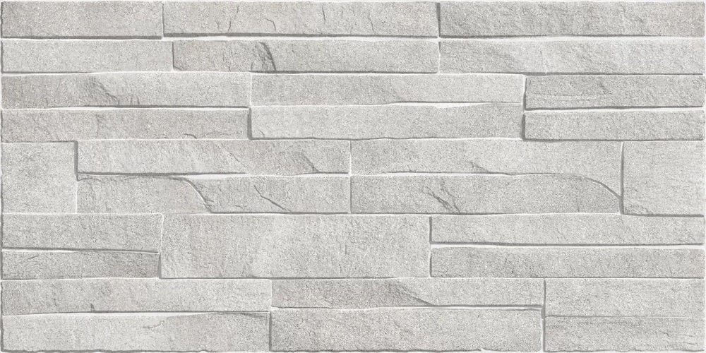 Настенная плитка Alma Ceramica TWU2550DCV14 Discover 24.9x50 серая глянцевая / рельефная под камень / под кирпич