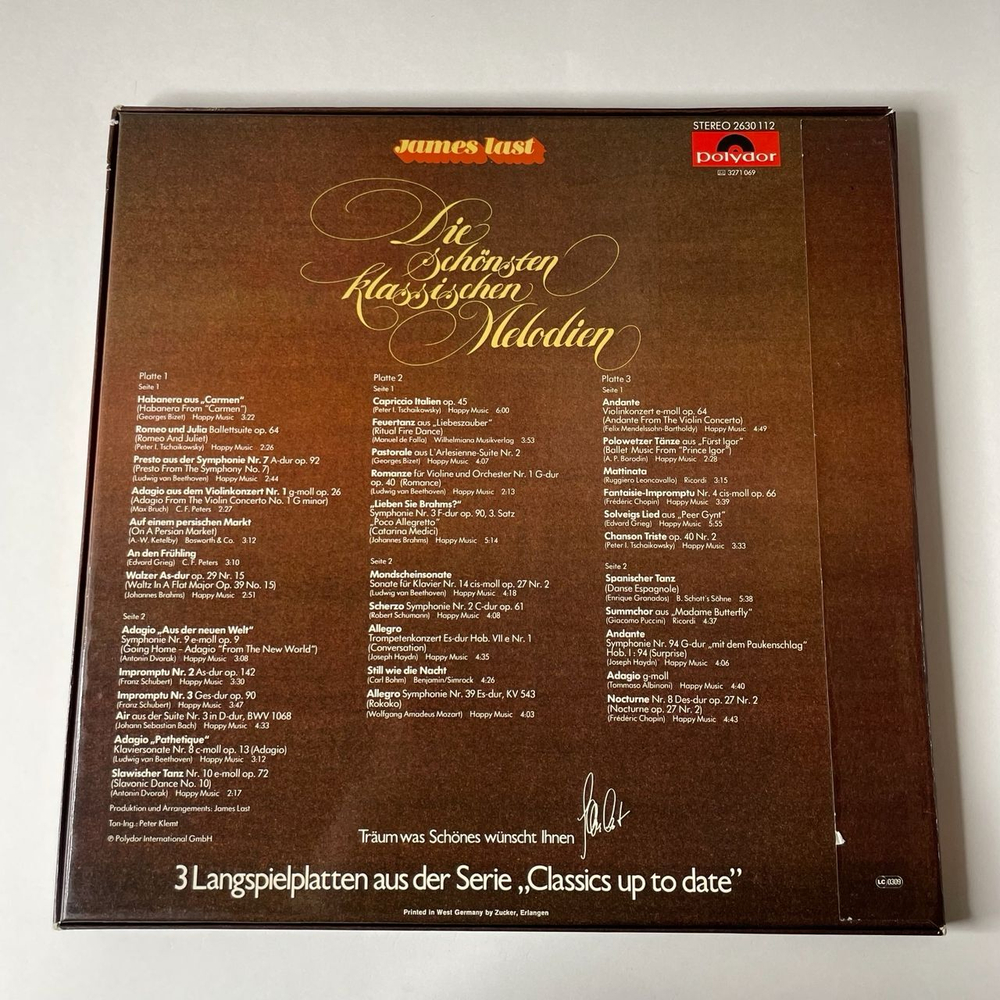 Винтажная виниловая пластинка LP Джеймс Ласт James Last Die Schonsten Klassischen Melodien (Germany 1980) Бокс Сет 3 LP