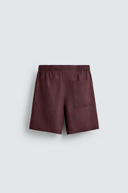 ZARA ШОРТЫ RELAXED FIT ИЗ 100% ЛЬНА, БОРДОВЫЙ