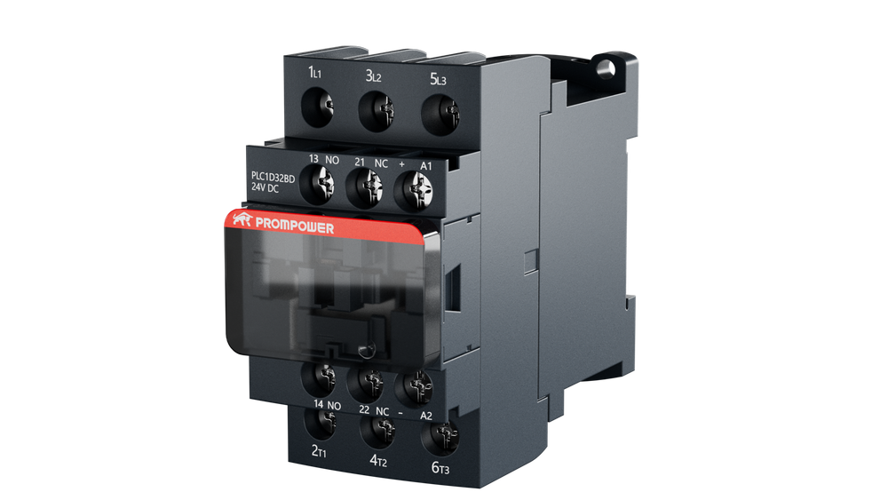 Контактор Prompower PLC1D32BD серии Pulse, ток 32А, 3 полюса, доп контакт 1НО+1НЗ, катушка 24DC