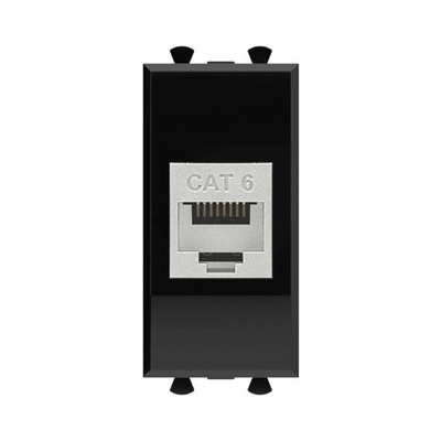 Компьютерная розетка RJ-45 без шторки модульная, кат.6 экранированная, "Avanti", "Черный квадрат", 1 модуль