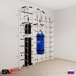 Шведская стенка Sv Sport 58220 (Турник стандарт/Брусья/Скамья/Лестница/Цепь/Мешок 22кг/Канатный лаз)