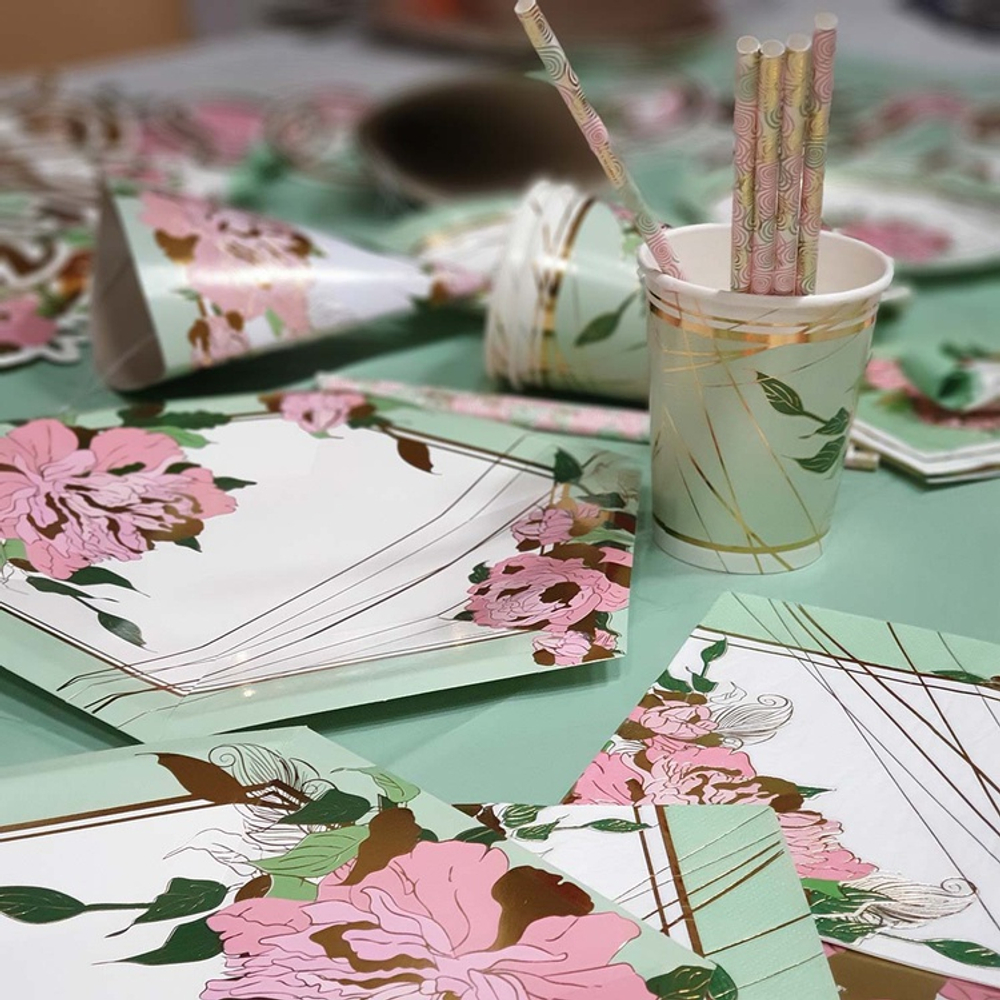 Трубочки бумажные для коктейлей «Пионы», 12 шт