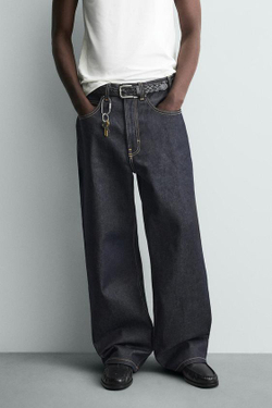 ZARA ДЖИНСЫ BAGGY FIT С ДЕКОРАТИВНОЙ СТРОЧКОЙ, ИНДИГО
