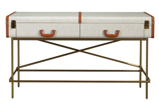 Консольный стол 3271 из шпона ореха и светло-серой ткани