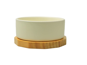 Mr.Kranch Миска "Bamboo" керамическая белая на бамбуковой подставке, 860мл