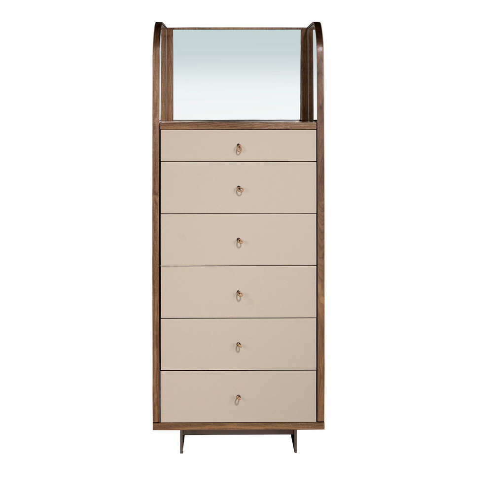 Шифоньер 7206 из кожи, ореха и полированной стали с зеркалом