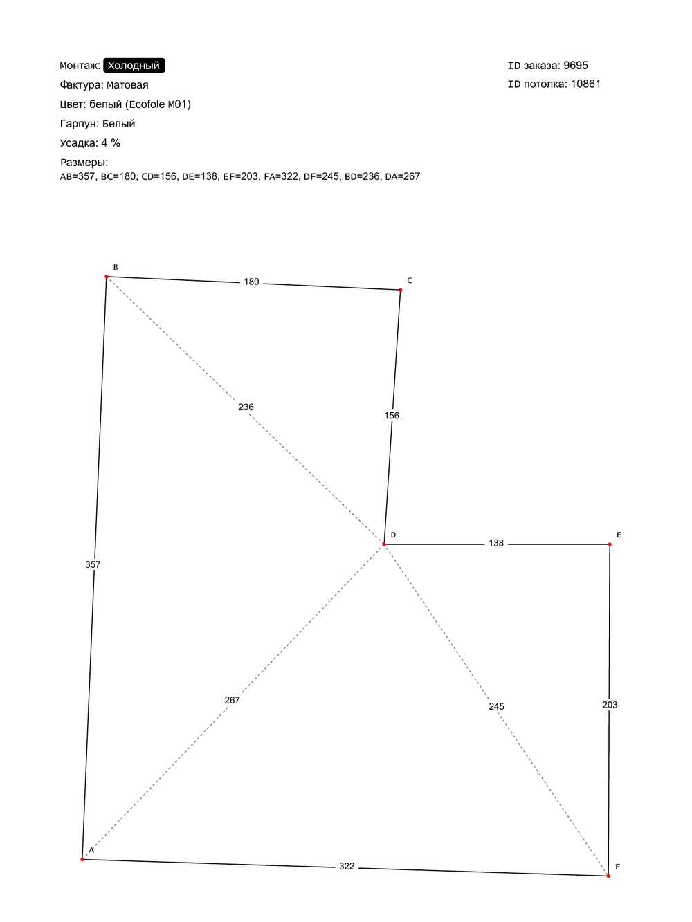 Матовый натяжной потолок 9.2 м2