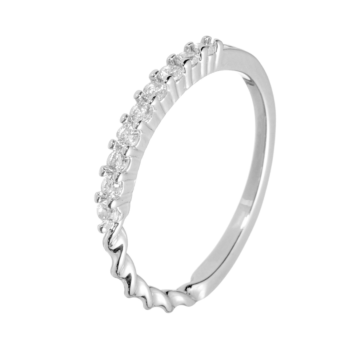 Кольцо на фалангу, спираль, полоса цирконов, серебро