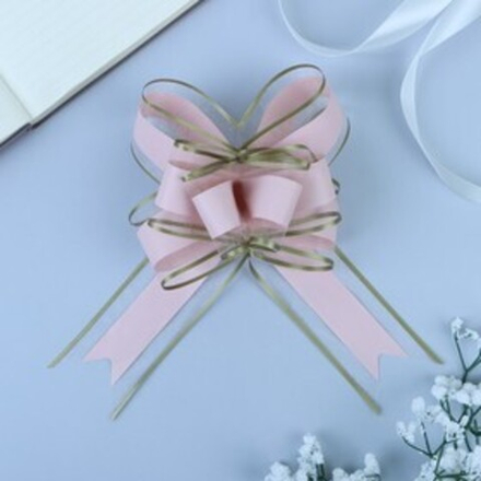 Бант-бабочка №5, розовый с золотой полоской