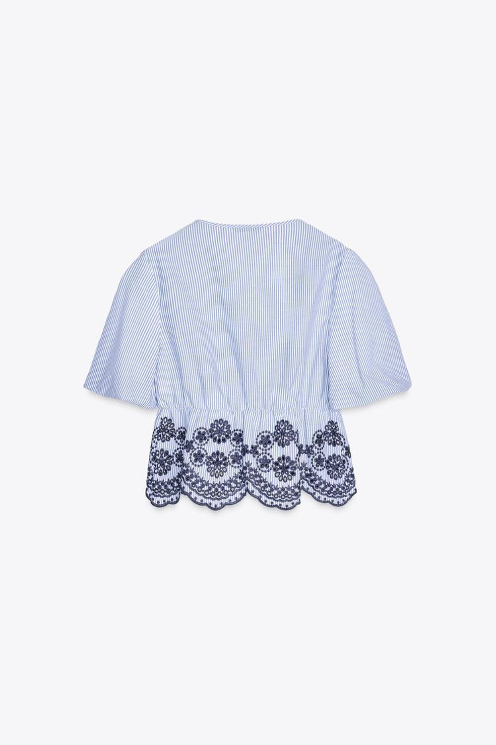 ZARA ТОП В ПОЛОСКУ С ВЫШИВКОЙ, СИНИЙ/ИНДИГО