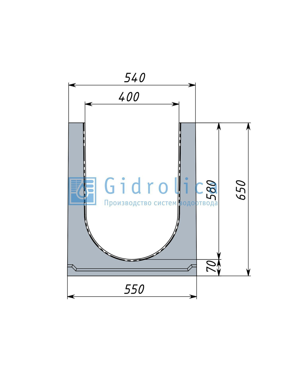 Лоток водоотводный бетонный коробчатый (СО-400мм) КU 100.54(40).65(57) - BGU-XL, № 40-0