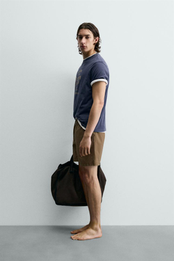 ZARA ФУТБОЛКА С ГРАФИЧЕСКИМ ПРИНТОМ, СИНИЙ