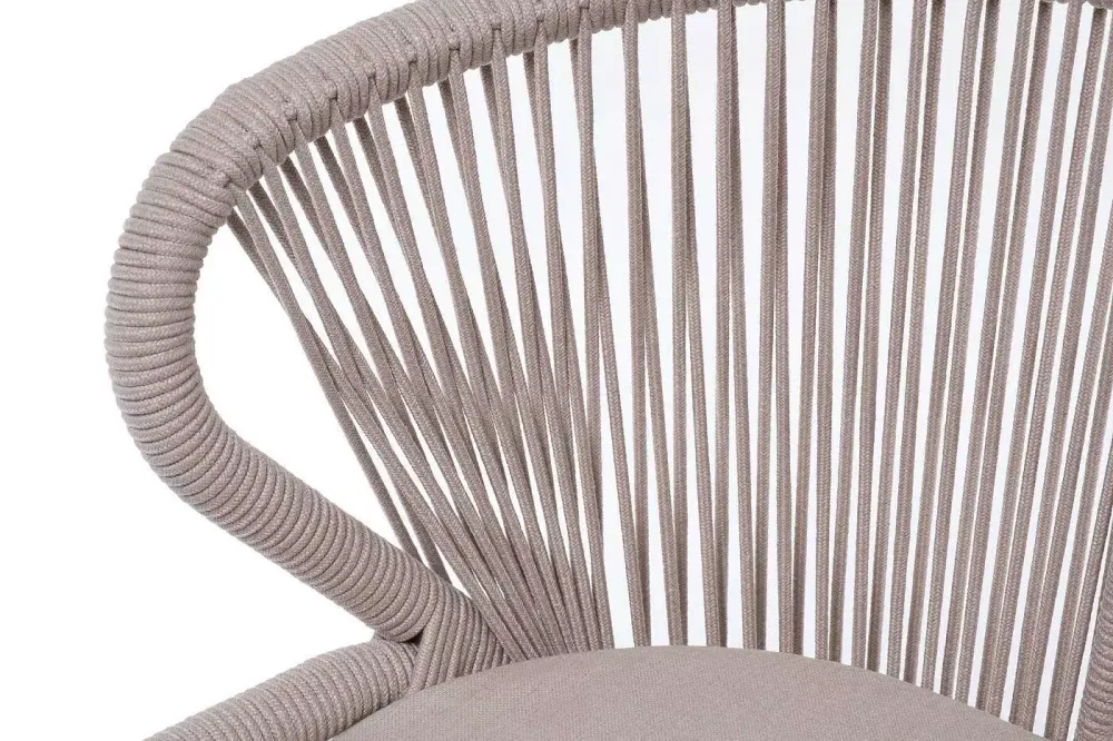 "Милан" стул плетеный из роупа, каркас алюминий (RAL1001), роуп бежевый круглый, ткань бежевая