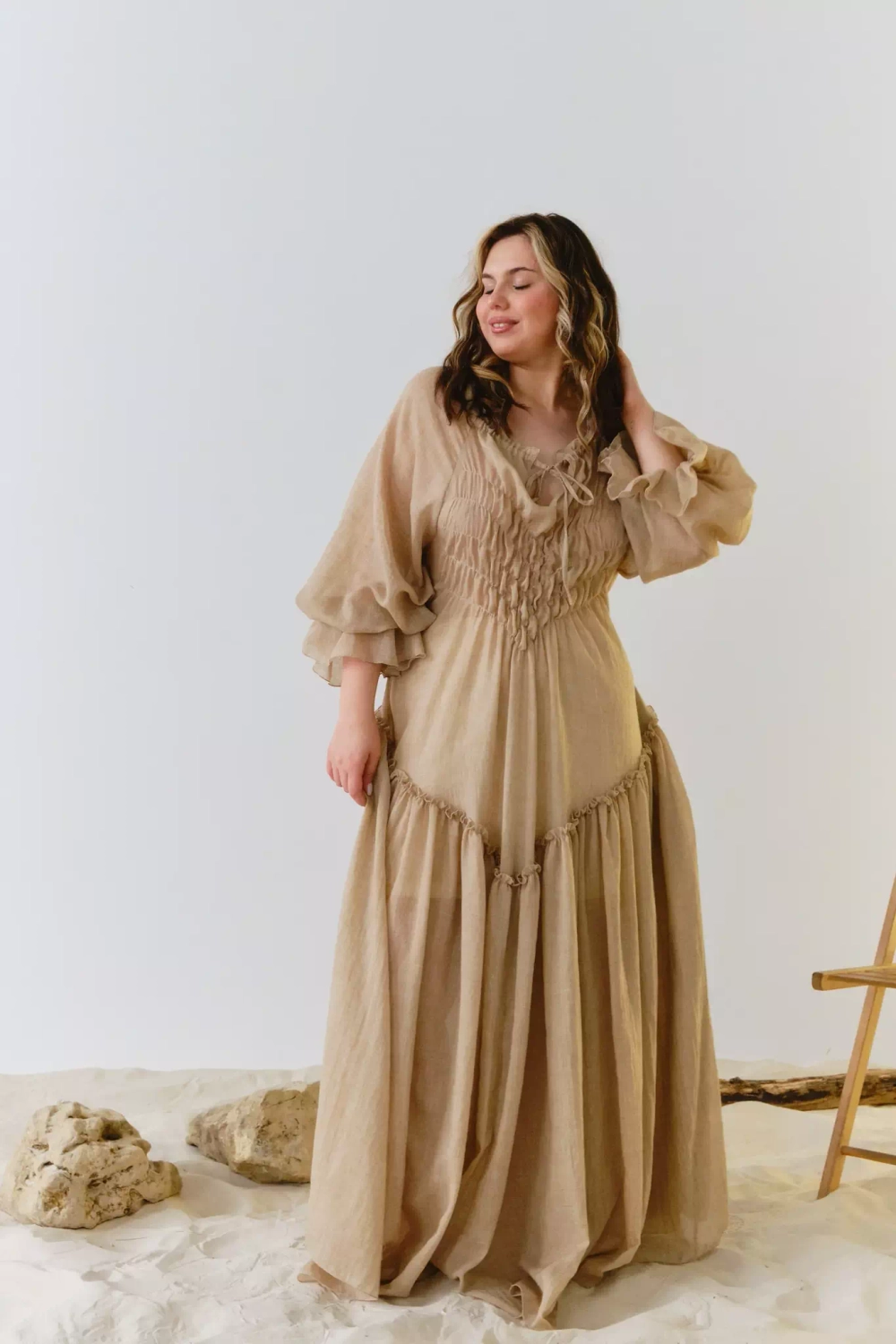 Туника макси бежевая