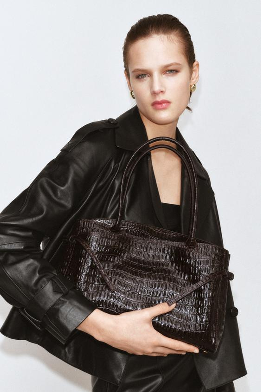 ZARA СУМКА CITY ИЗ РЕЛЬЕФНОЙ КОЖИ, ШОКОЛАДНЫЙ