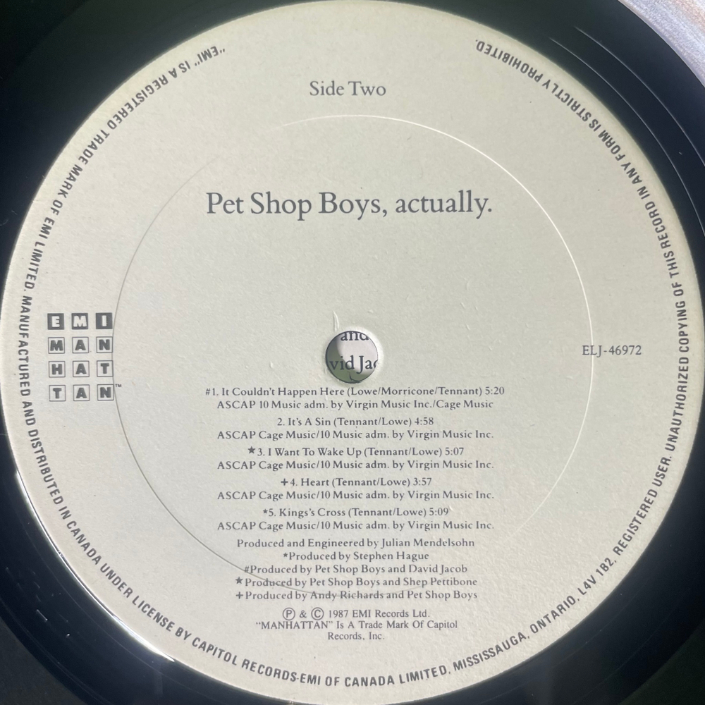 Pet Shop Boys ‎– Actually (Канада 1987г.)