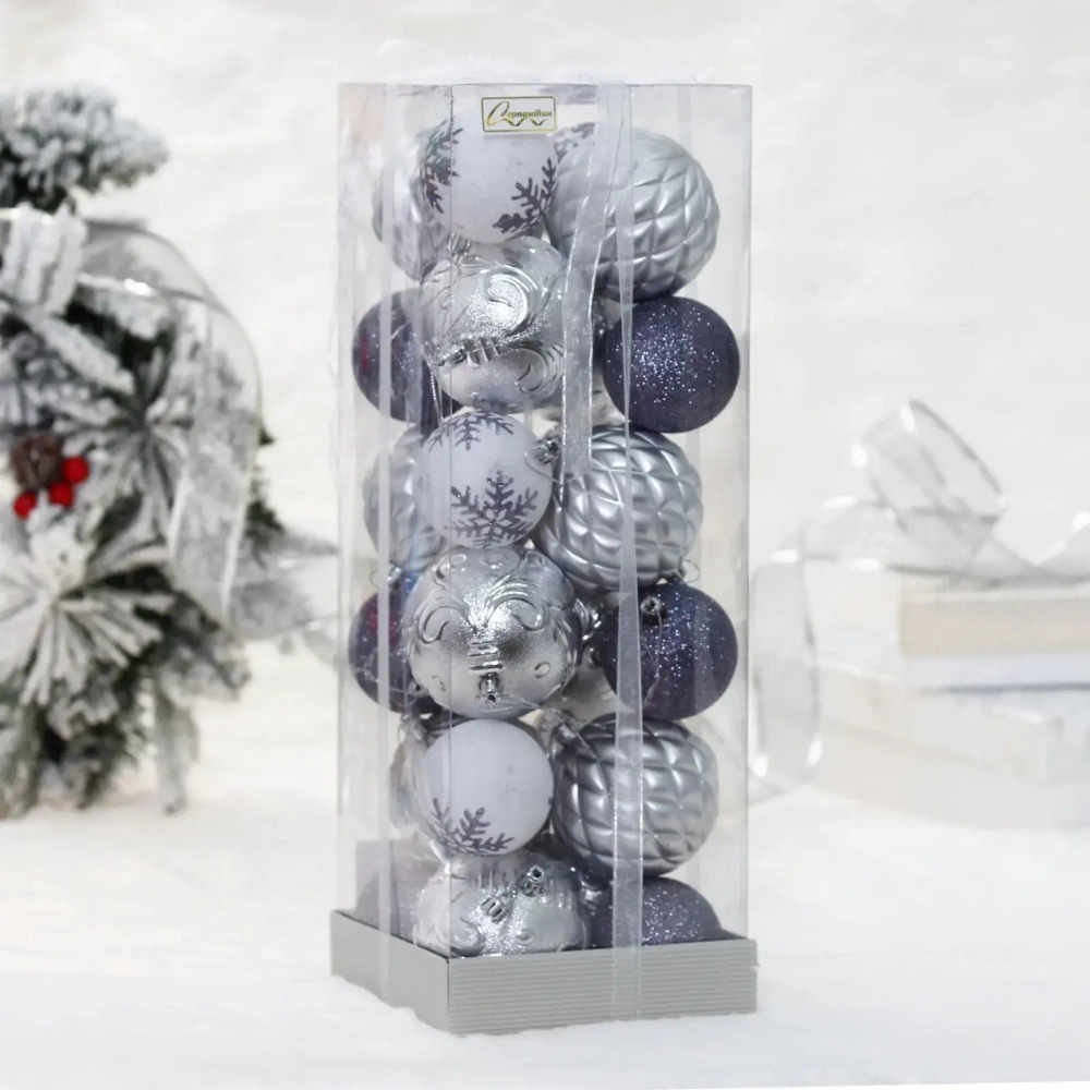 Новогодние шары «Изыск» 8/6 см (набор 18 шт), Графит/Серебро/Белый