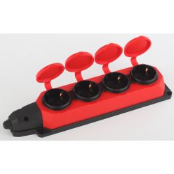 Колодка ЭРА K-4e-RED-IP44 каучуковая с заземлением 4 розетки 16A IP44 красная