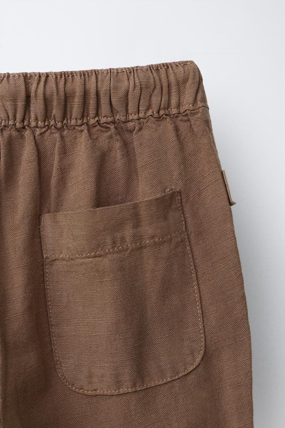 ZARA БРЮКИ СТРУЯЩЕГОСЯ КРОЯ ИЗ СМЕСОВОГО ЛЬНА, КОРИЧНЕВЫЙ