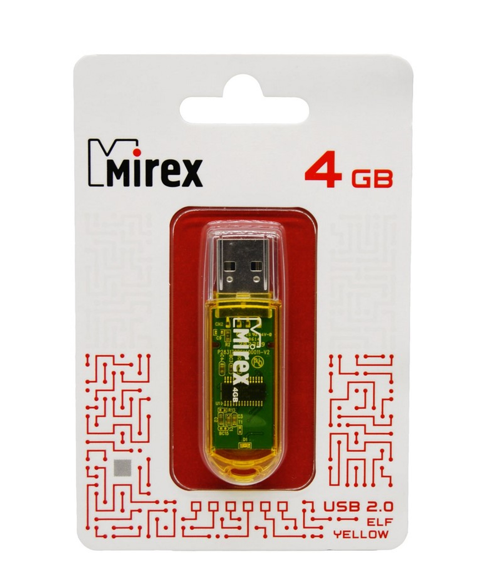 USB карта памяти 4ГБ Mirex Elf Yellow (13600-FMUYEL04)