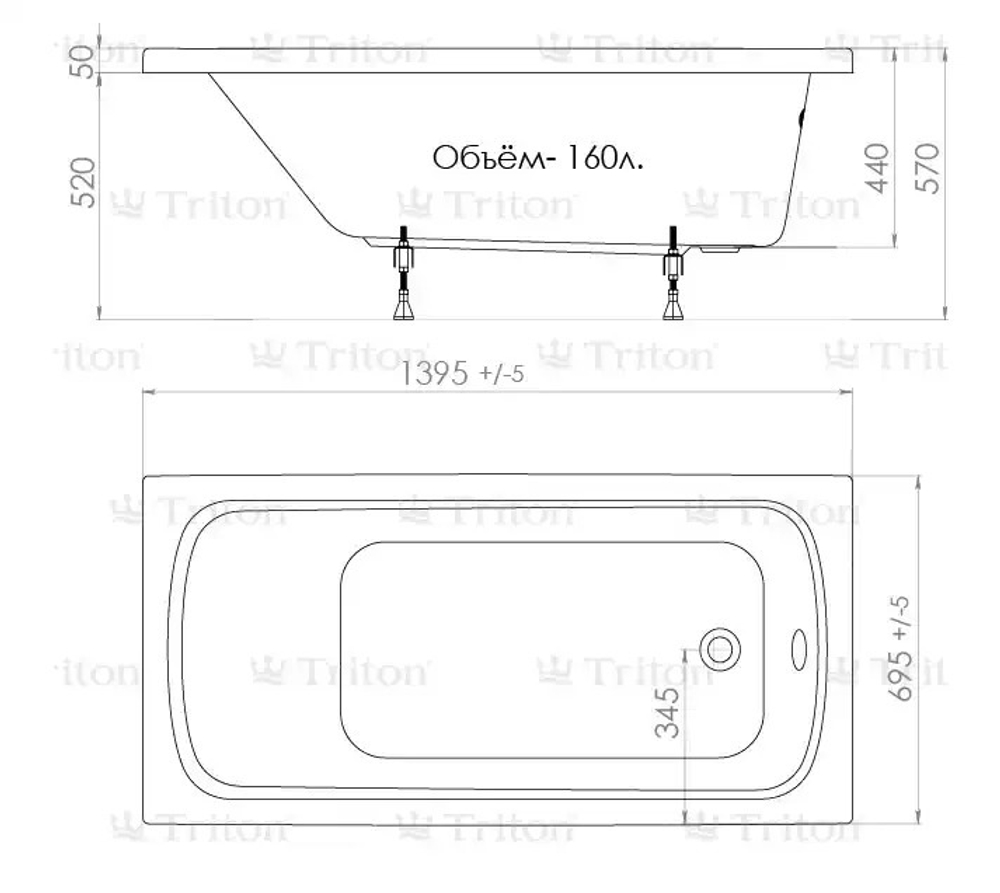 Ванна Стандарт 140 Экстра (1400х700 глубина 390 мм.)