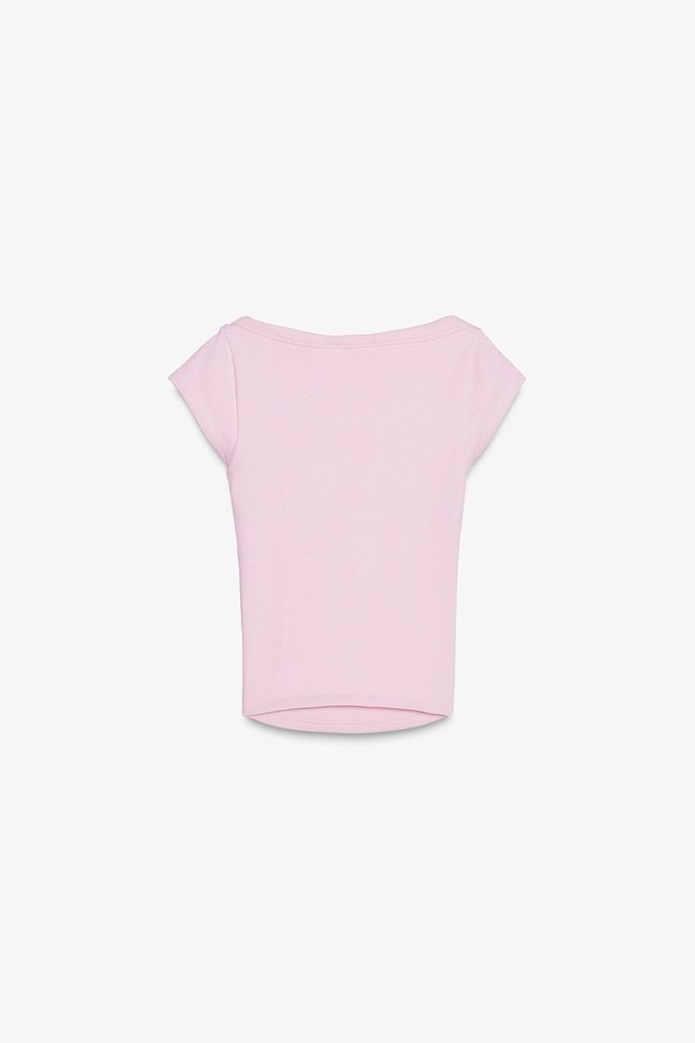 ZARA ФУТБОЛКА С ВЫРЕЗОМ-ЛОДОЧКОЙ, РОЗОВЫЙ