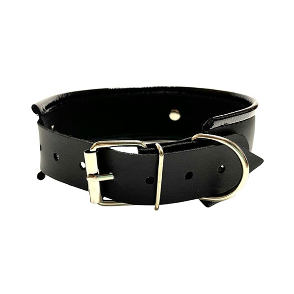 Черный ошейник 47см с бантиком из эко-кожи БДСМ Арсенал 50009