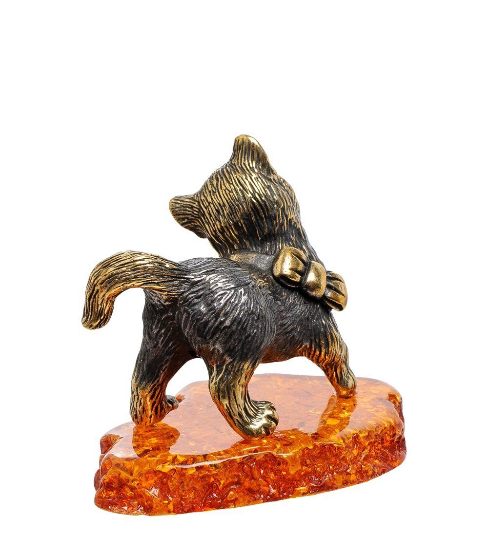 Народные промыслы AM-1809 Фигурка «Котик игривый с бантиком» (латунь, янтарь)