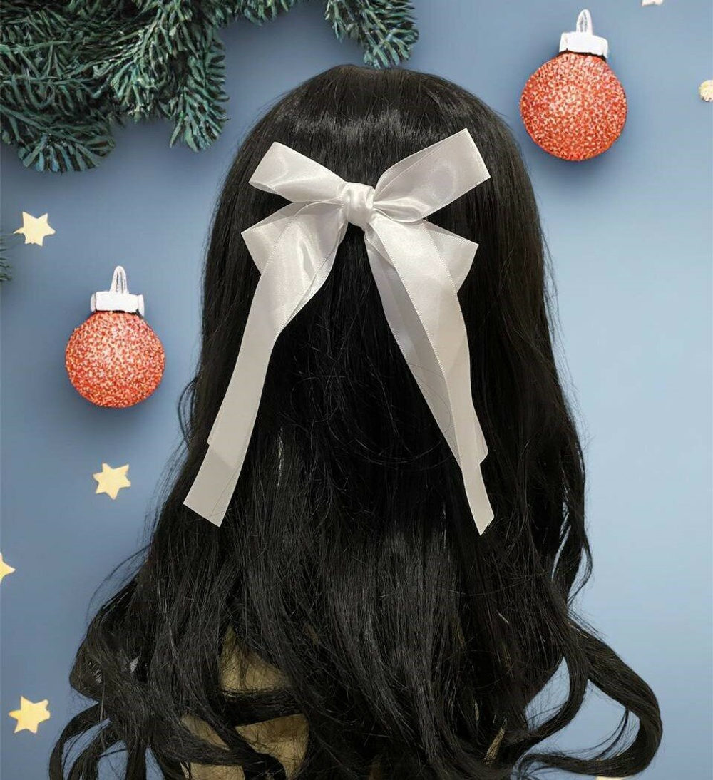 Заколка школьная "Белый бант" для девочек.  Тип заколки автомат Цвет серебро