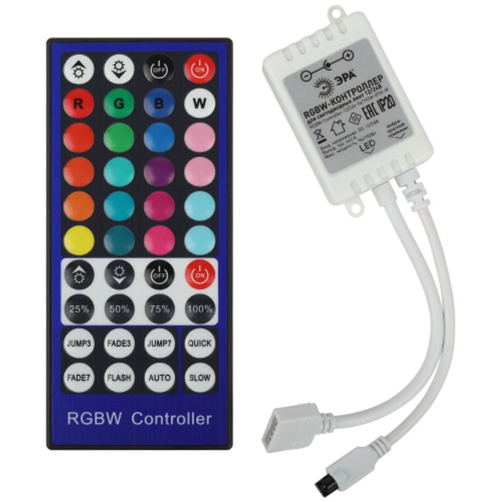 Контроллер ЭРА для светодиодной ленты с ИК пультом RGBW-Controller-12/24V-96/192W-IP20-IR | Контроллеры
