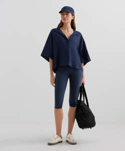 Oysho Рубашка свободного кроя с коротким рукавом из 100% льна, военно-морской