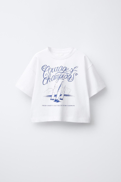 ZARA ФУТБОЛКА С НАШИВКОЙ, БЕЛЫЙ